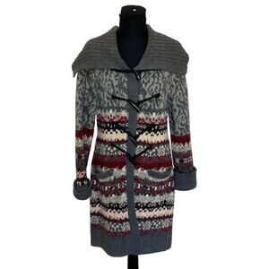 Bob Timberlake 100% Lambswool Sweater Coat Cardigan Size M Nordic Fair Isle Knit
